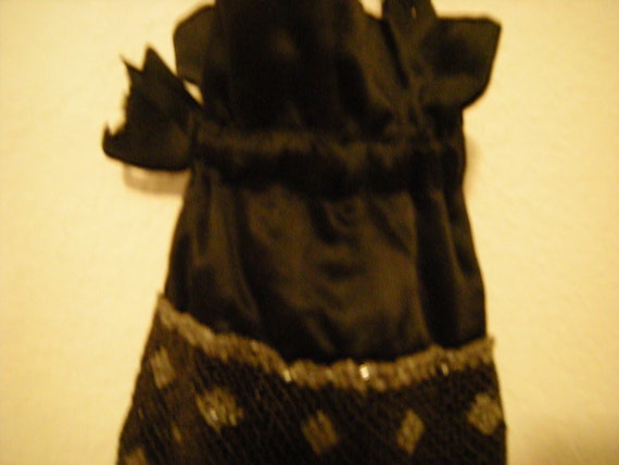 vtge beaded purse-black pouch-silver trim-ribbon … - image 2