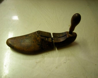 antique wooden shoe form-shoe stretcher-shelf decor-cabin decor-rich patina-rustic-primitive-