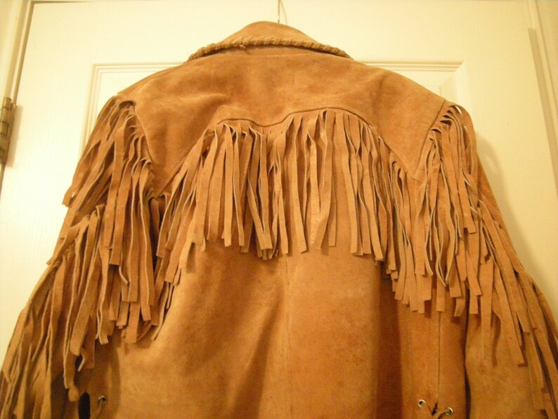 vtge western fringed men jacket-leather-fringes everywhere-heavy coat-lined-no pockets-mens clothing-sport coat-