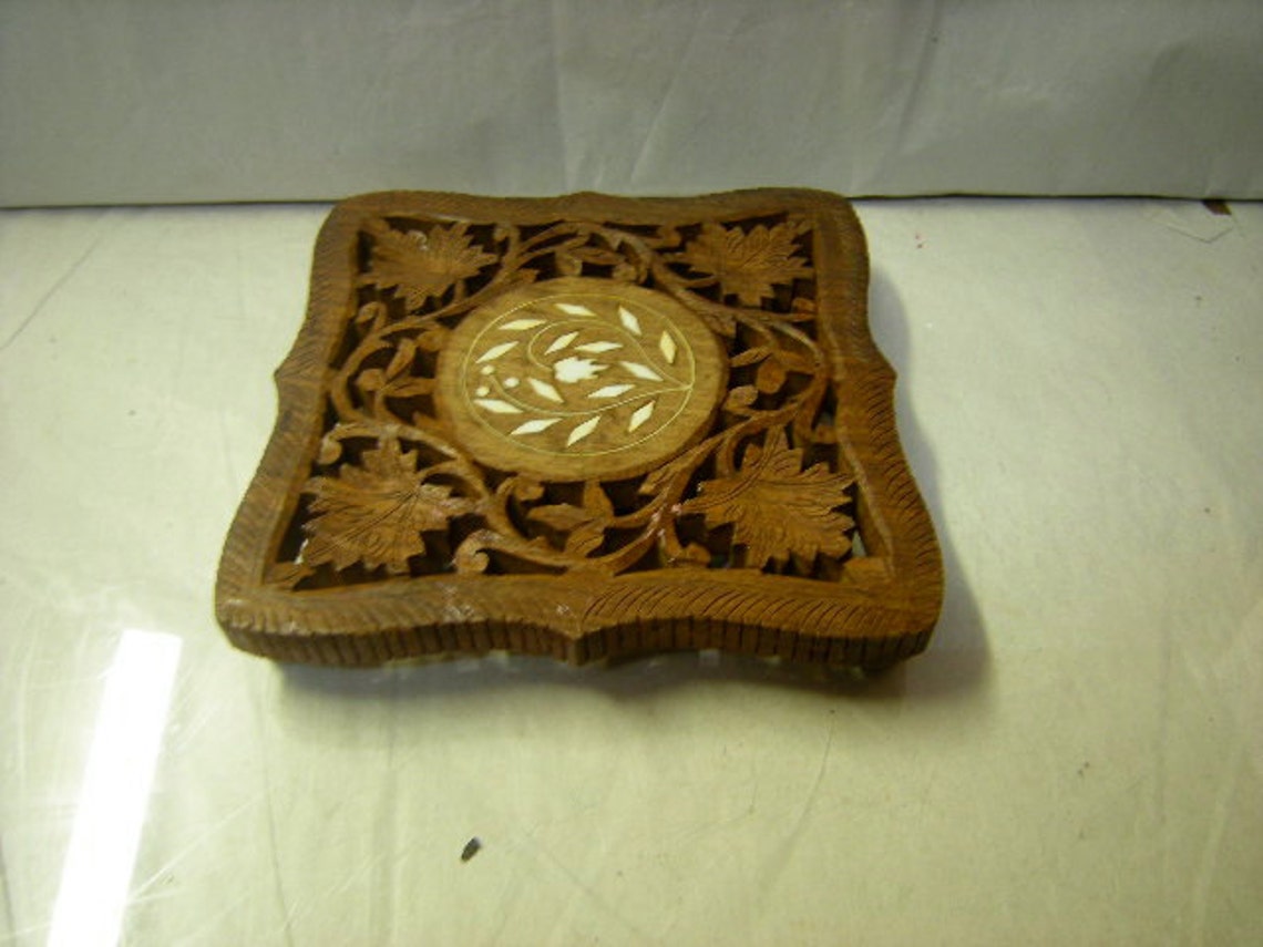 Carved Wood Trivettrivet on Legsindiashell Inserttable Etsy
