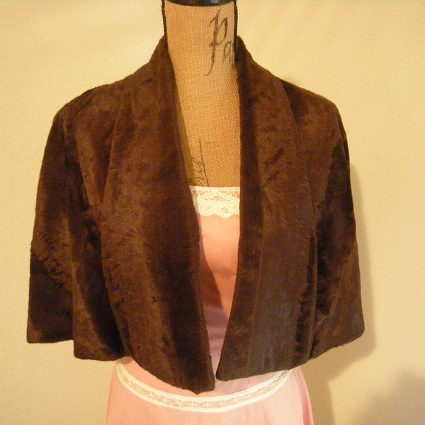 vtge faux fur cape-etole- jacket-collar and lapel-sateen lined-night out-romantic dinner-size S-brown-