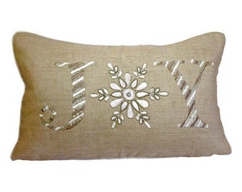 Geborduurd Joy lendenkussen, rechthoekig katoenen sierkussen