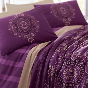 Schwindt White;Purple;Blue 100% Cotton 600 TC 4 Piece Duvet Cover Set
