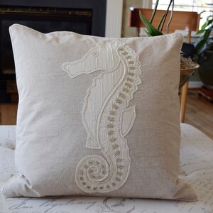 Tan Seahorse , Pillow, Cotton Throw , Sea Animal Cover & Insert, Decorative Pillow, Indoor/Out Pillow, Sea Lovers,28x28,12x17