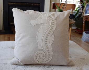 Tan Seahorse, Kussen, Katoenen Plaid, Zeedieren cover &Insert, Decoratief kussen, Indoor / Out Kussen, Zee geliefden, 28x28, 12x17