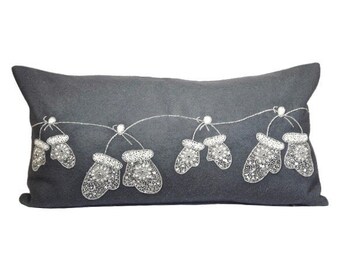 Geborduurd lendekussen want, grijs vakantiedecor