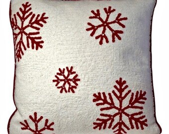 Gesticktes Schneeflocken-Kissen, quadratisches Kissen aus Baumwolle, Weihnachtsdekor