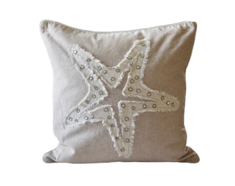 Sierkussen zeester: katoenen hoes zeedieren, crèmewit