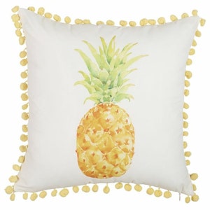 Shah One Pillow, Pineapple Print Pillow, Mini Pom-Pom Pillow, Edge Throw Pillow, Cushion Cover, Pineapple Pillow, Fruit Pillow, Home Decor