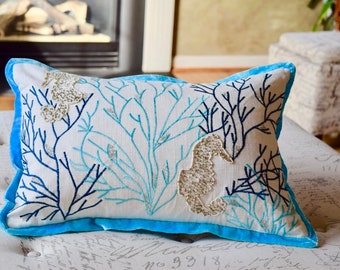 Shelbie Reef, zeepaardje, kussen, katoenen plaid kussen, zeedierenhoes &insert, decoratief kussen, binnen / uit kussen, zee geliefden, 28x28, 12x17