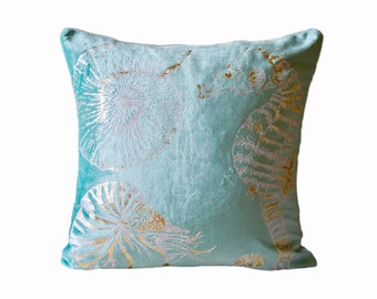 Fluwelen schildpadsierkussen: groenblauw stranddecor, 20 x 20 inch