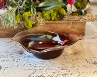 Handgeblazen glazen kom: woondecoratie van gesmolten regenboogglas (17 x 11 x 4 inch)