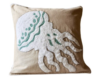 Kwallenkussen: katoenen sierkussen met inzetstuk - Sea Animal Design