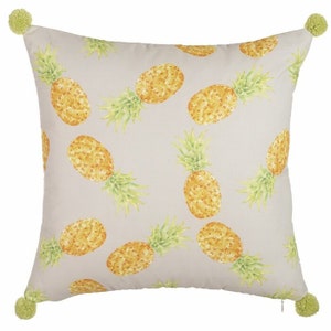 Shapiro Micro Print Pineapple with Pom-Pom Edging Throw Pillow, Square Pillow, Fruit Pillow, Summer Design, Bedroom Decor, Pineapple Pillow