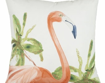 Sherrill Flamingo Print Pillow, Throw Pillow Cover, Square Pillow, Pink Flamingo Pillow, Indoor/Outdoor, Bedroom Decor Pillows