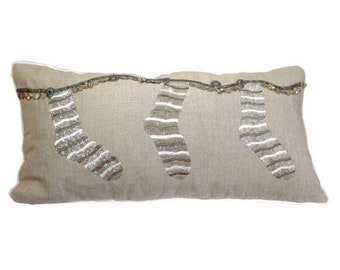 Geborduurd lendekussen kerstsok, katoenen decoratieve kussensloop