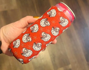 Santa Neoprene Skinny Can Sleeve: Christmas Seltzer Cover