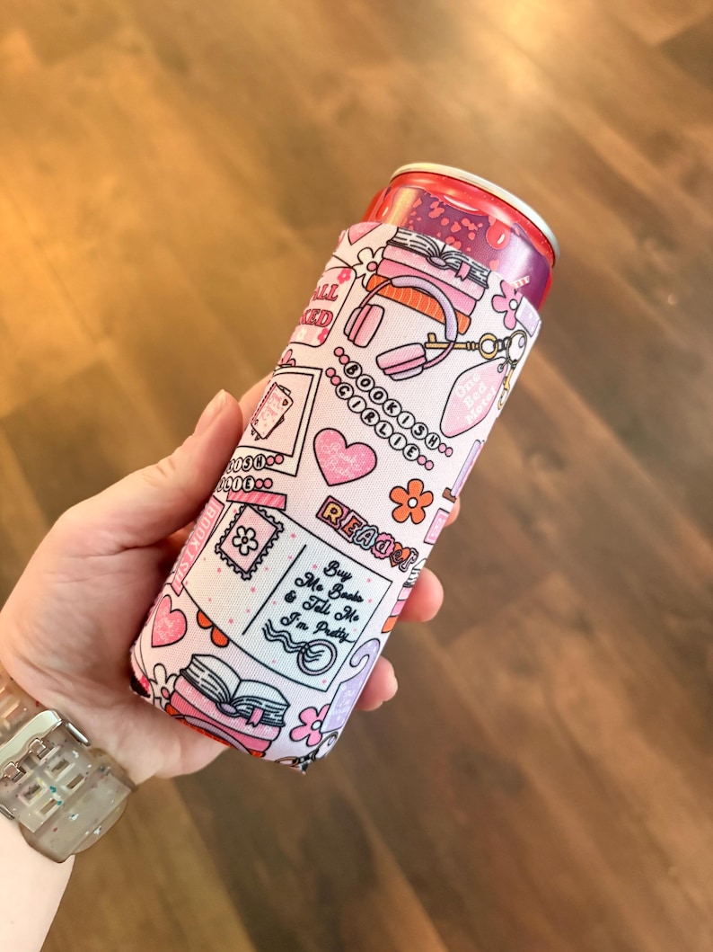Book Themed Neoprene Drink Sleeve: Seltzer Can Cooler image 1