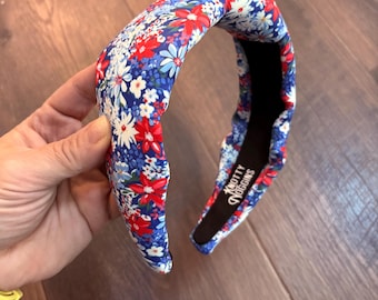 Floral Top Knot Headband: Red, White & Blue Knotted Headband