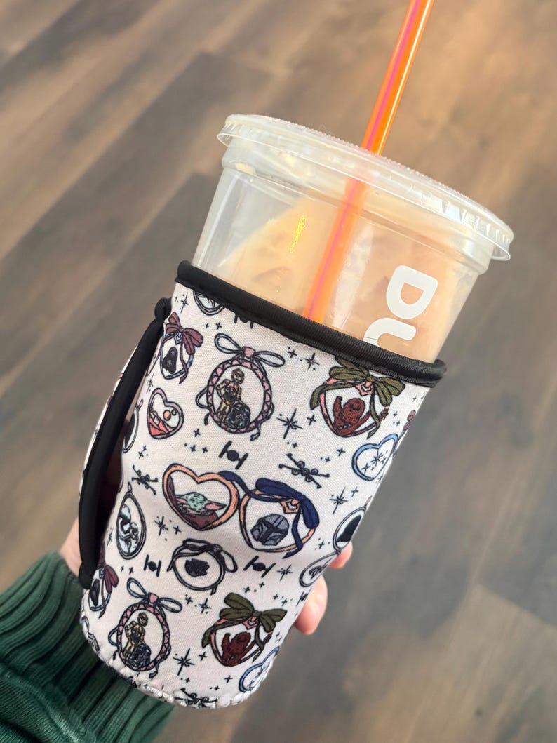 Novelty Neoprene Drink Sleeve | Galatic Lockets Medium Coffee Cup Cover with Handle image 2