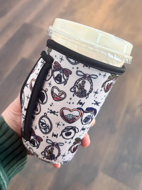 Novelty Neoprene Drink Sleeve | Galatic Lockets Medium Coffee Cup Cover with Handle