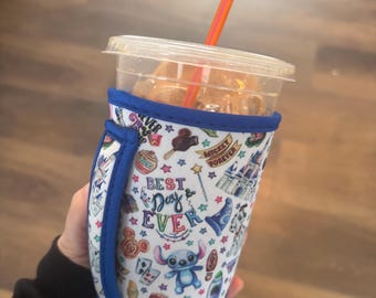 Novelty Neoprene Drink Sleeve | Best Day Ever Medium Coffee Cup Cover with Handle