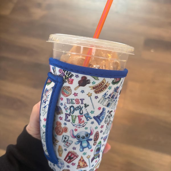 Novelty Neoprene Drink Sleeve | Best Day Ever Medium Coffee Cup Cover with Handle