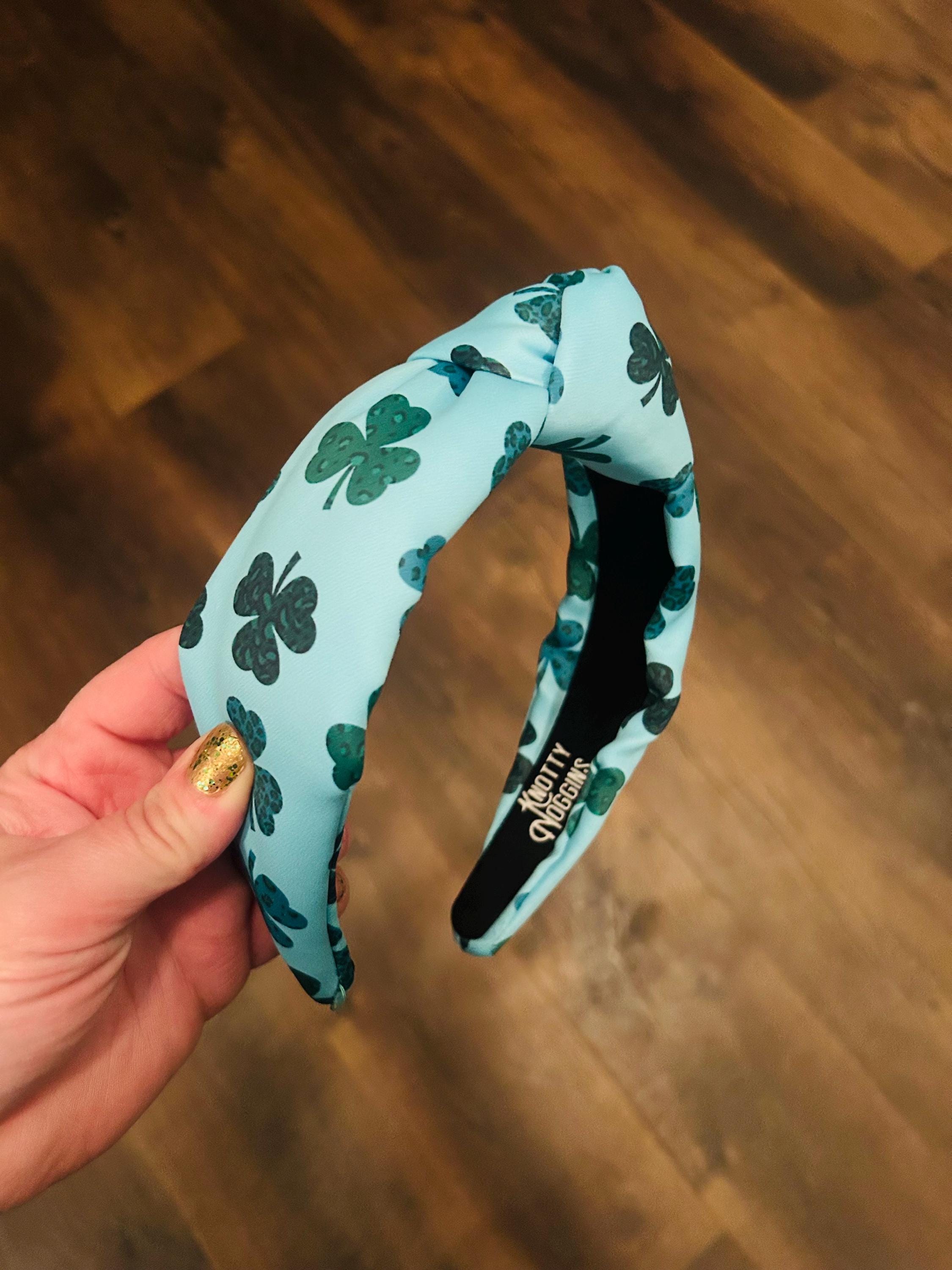 NWT White Knotted Headband with Green Gem Shamrock Horseshoe Accents Twine and Love | Shamrock Sequin Knot Headband | Green Hair  main image 2