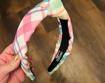 Spring Plaid Top Knot Headband: Women&#39;s Knotted Hair Accessory