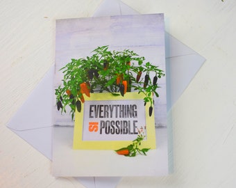 Everything is possible greeting card, celebration card, letterpress card, motivational quote.