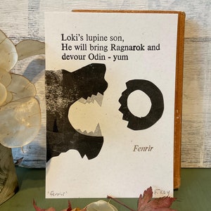 Fenrir wolf haiku postcard, letterpress print, poetry gift