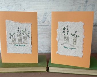 Time to grow greeting card,  nature card, hand painted letterpress print card