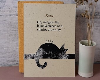 Freya cat haiku postcard, letterpress print, poetry gift