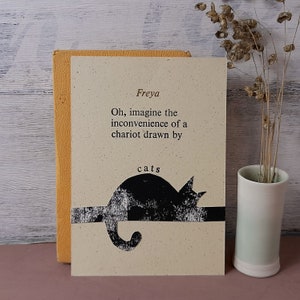Freya cat haiku postcard, letterpress print, poetry gift image 1