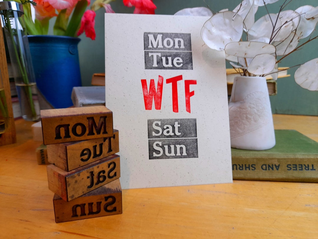 WTF Funny Days of the Week Postcard, Letterpress Printed - Etsy