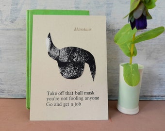 Minotaur haiku postcard, letterpress print, poetry gift