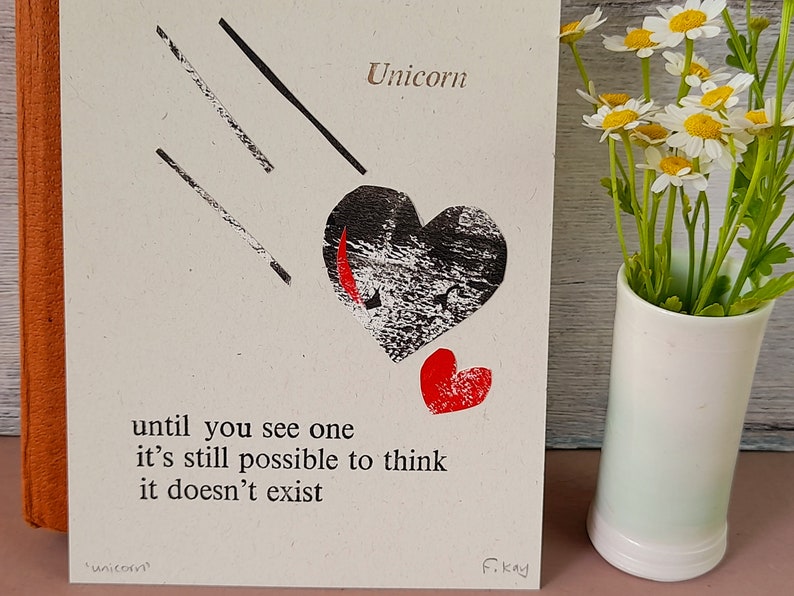 Unicorn haiku postcard, letterpress print, poetry gift image 4