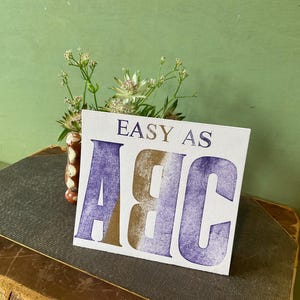 Easy as ABC stand up greeting card, 3d card, letterpress print
