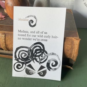 Medusa haiku postcard, letterpress print, poetry gift
