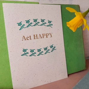 Act Happy letterpress postcard, word art print, happy postcard image 2