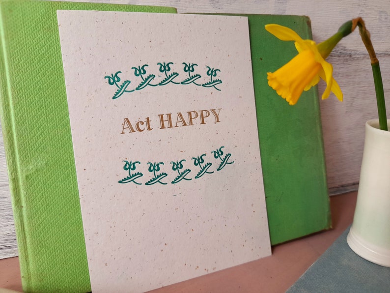 Act Happy letterpress postcard, word art print, happy postcard image 2