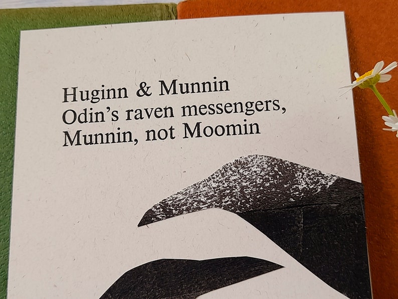 Huginn and Munnin haiku postcard, letterpress print, poetry gift, ravens, Norse mythology image 2