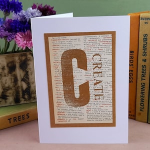 Create greeting card, book page letterpress print card, imagination card