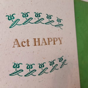 Act Happy letterpress postcard, word art print, happy postcard image 4
