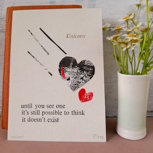 Unicorn haiku postcard, letterpress print, poetry gift
