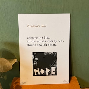 Pandora's Box haiku postcard, letterpress print, poetry gift
