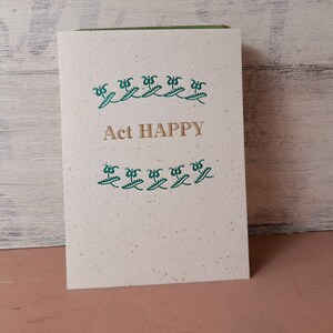 Act Happy letterpress postcard, word art print, happy postcard image 5