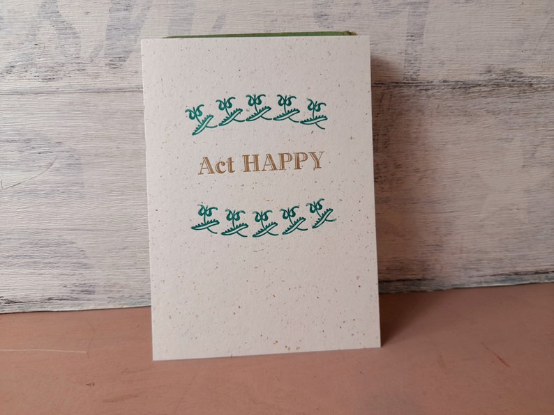 Act Happy letterpress postcard, word art print, happy postcard image 5