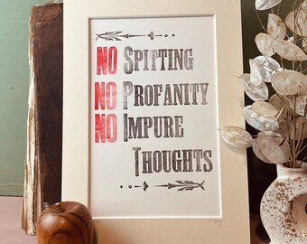 Rules of the house, house rules letterpress print, humorous print