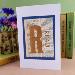 Read greeting card, book page letterpress print card, booklover card
